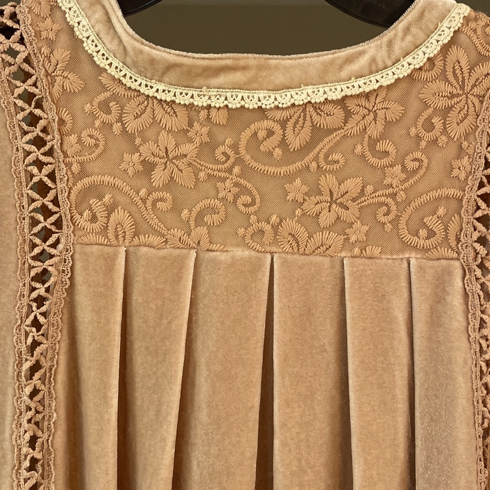 POL Womens V-Neck Velvet Goldenrod Embroidered Boho Floral Tunic/Dress - Sz M - Picture 11 of 16
